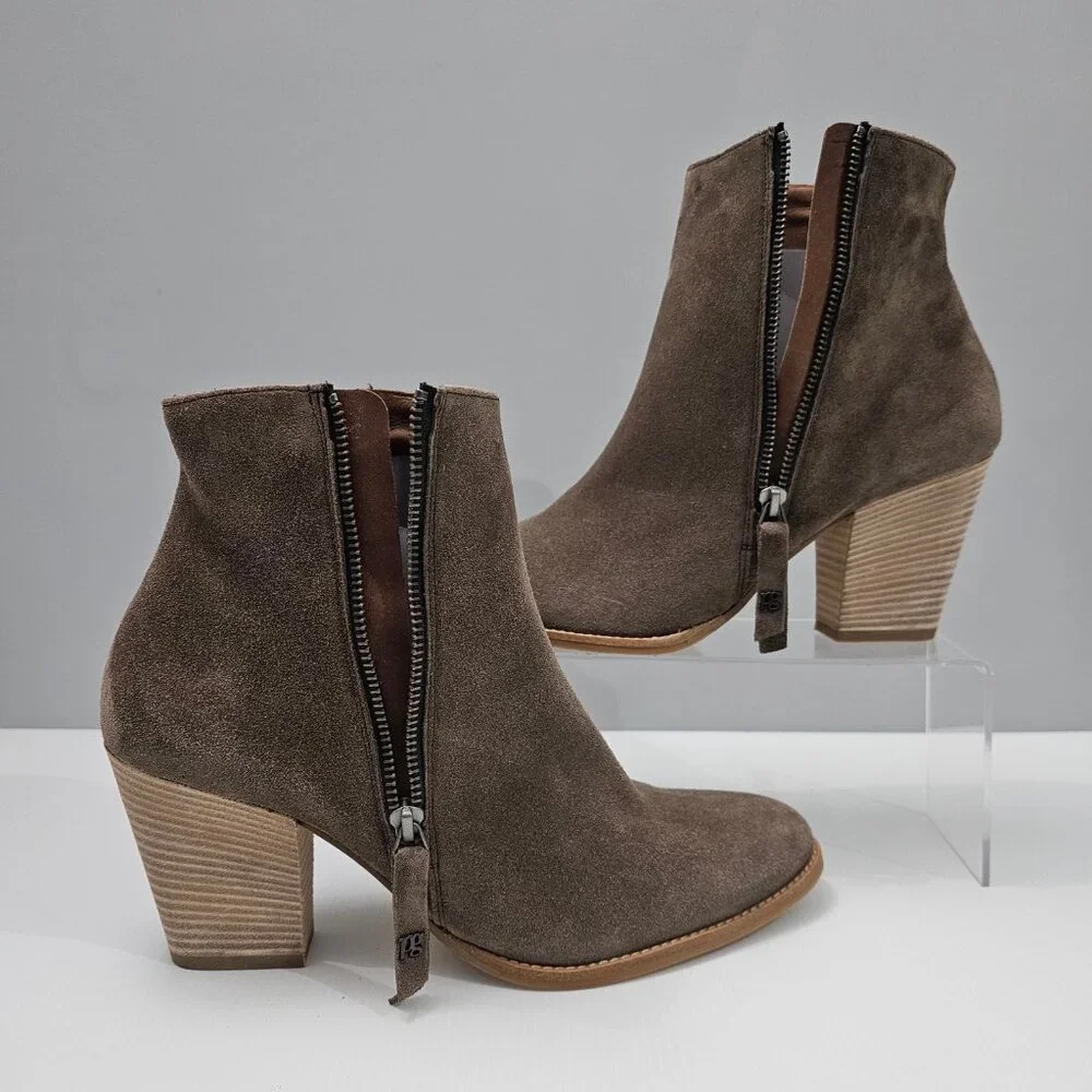 Paul Green Reya Stacked Heel Ankle Boot Womens UK 8.5 Brown Suede Side Zip